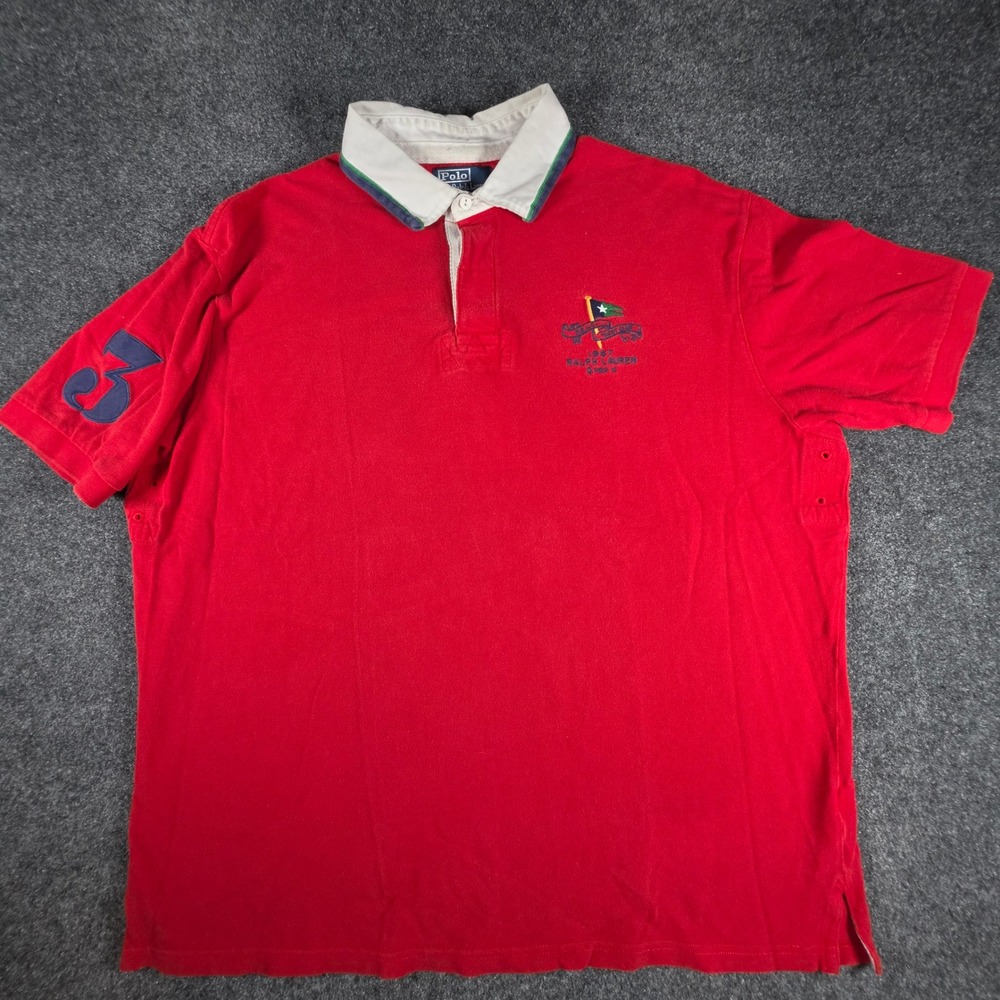 VTG Polo Ralph Lauren Rugby Shirt Mens XXL Red Short Sleeve Yacht Club Crest #3
